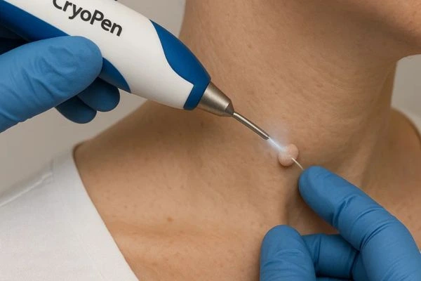 Person receiving cryotherapy Nuneaton for skin tag removal