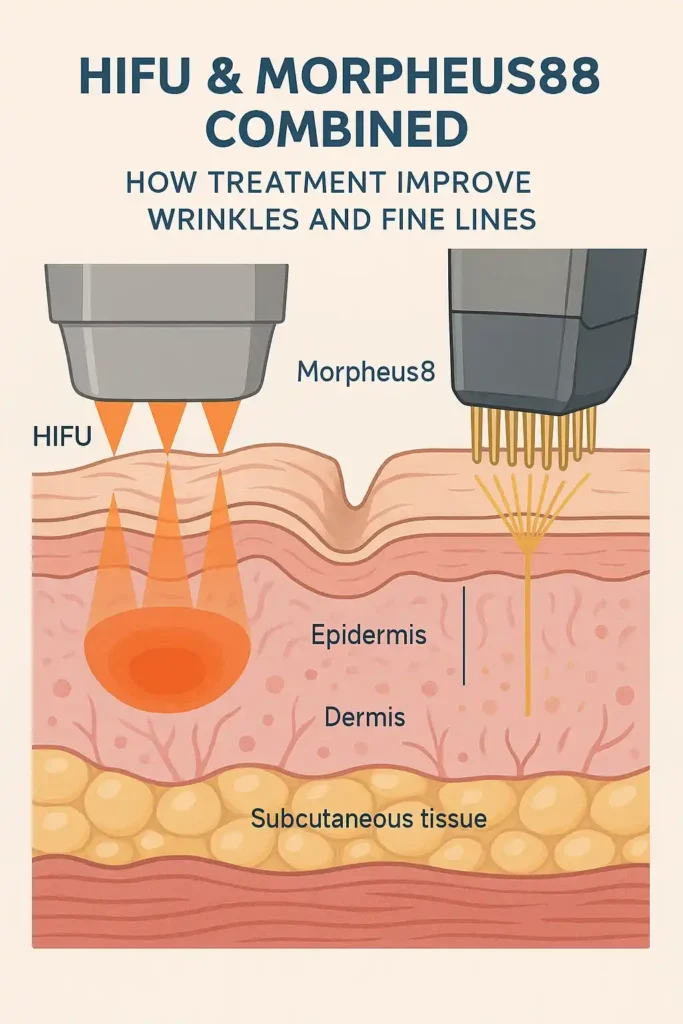Diagram showing HIFU & Morpeus8 Nuneaton and the benefits for reduction in wrinkles and fine lines