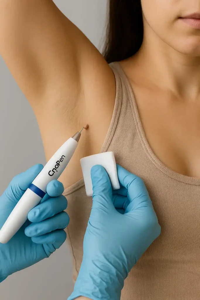 woman having cryopen to remove underarm skin tags Nuneaton