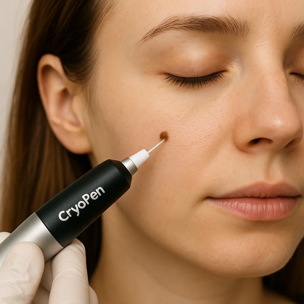 woman receiving facial mole removal Nuneaton using cryopen